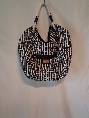 Trina Turk Black & White Dot-Stripe Rope-Handle Shoulder Bag